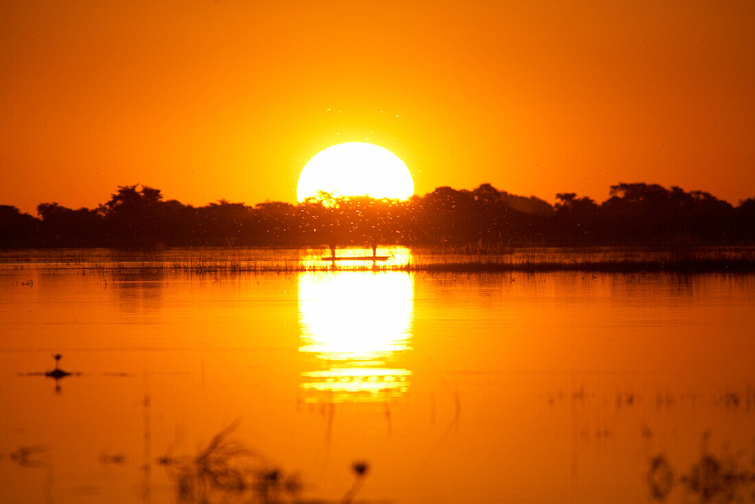 View over Cuando River (Chobe River) to sunset, Chobe National Park, Botswana