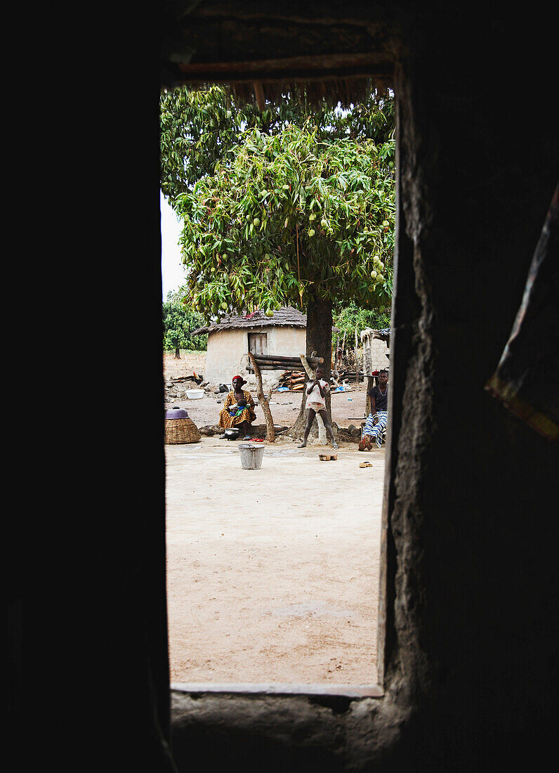 View out of an adobe hut, Magadala, Mali