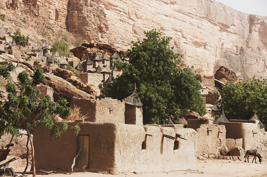 Dorf am Felsen von Bandiagara, Dogon-Land, Region Mopti, Mali