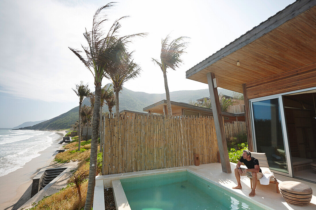 Seafront bungalow with pool at beach, Dat Doc Beach, Con Dao Island, Con Dao National Park, Ba Ria-Vung Tau Province, Vietnam