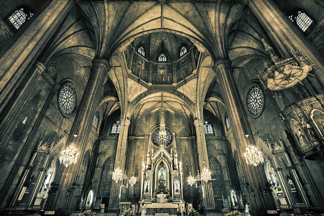 Interior of San Sebastian, the only all-steel church in Asia, Manila, Philippines, Asia