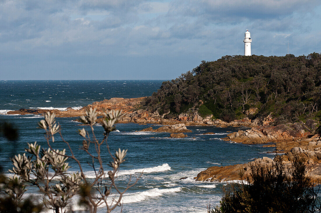 View to lighthouse at Point Hicks, Croajingolong National Park, Victoria, Australia