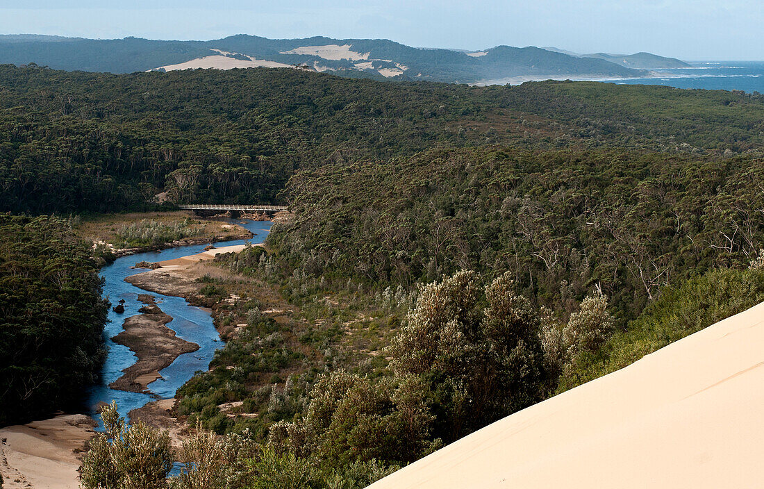 Blick von den Thurra Sanddünen zum Thurra River, Croajingolong Nationalpark, Victoria, Australien