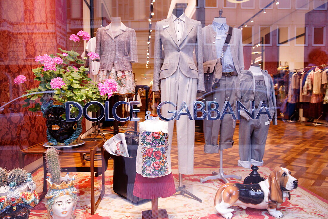 Shop window of a fashion boutique, Golden Triangle, Milan, Lombardy, Italy