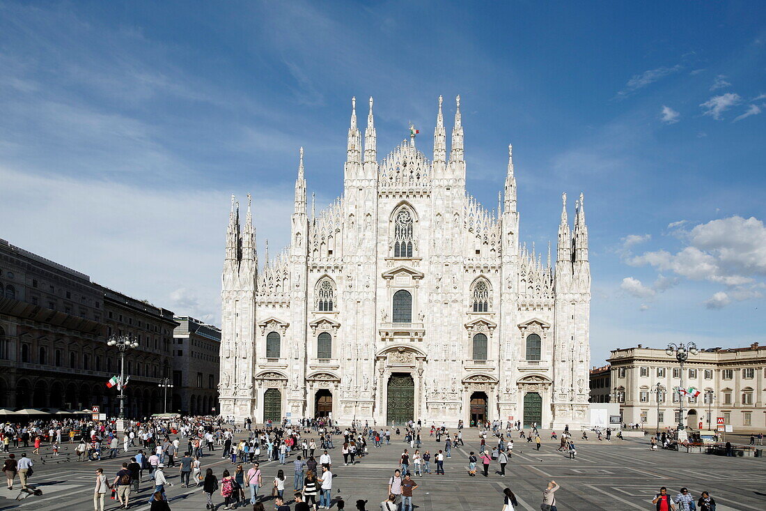 View over Piazza del Duomo to Milan Cathedral, Milan, Lombardy, Italy