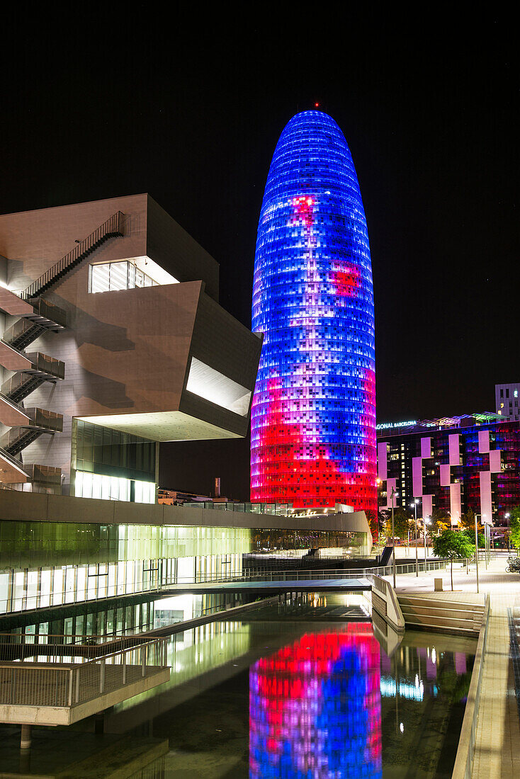 Torre Agbar at night,architect Jean Nouvel,22@ quarter,Barcelona,Spain