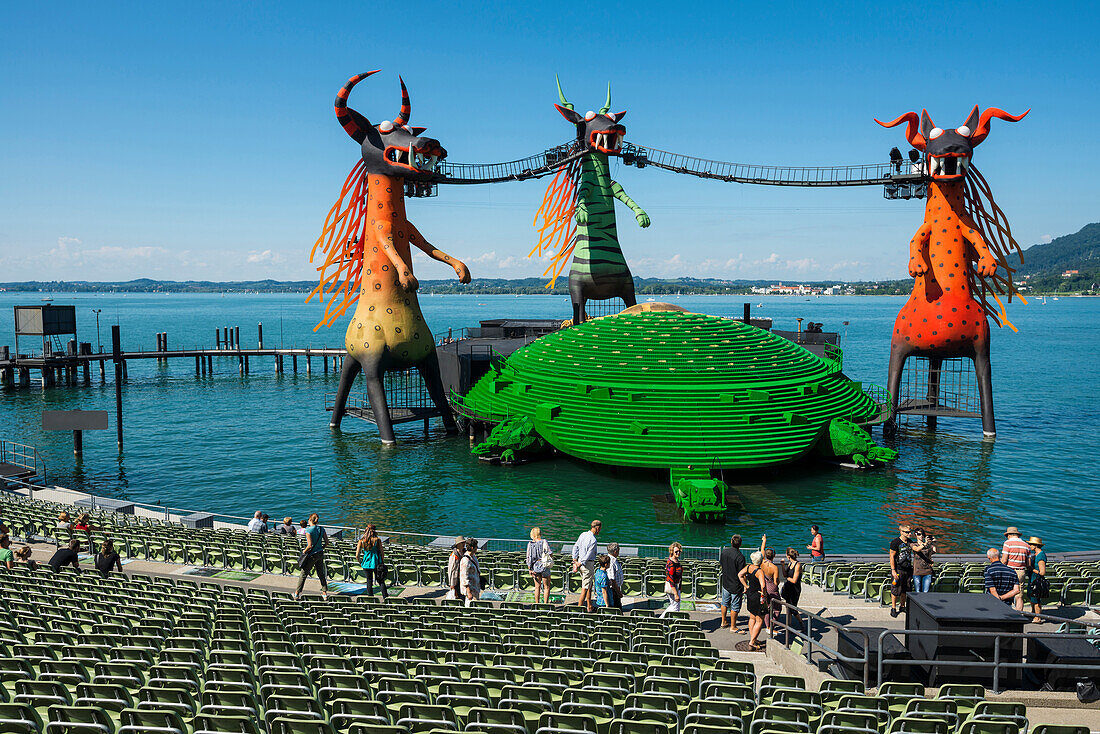 Stage setting of the summer music festival on the shore of Lake Constance, Bregenz, Vorarlberg, Austria