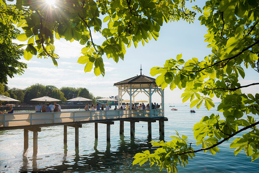 Pavilion with bar on the shore of Lake Constance, Bregenz, Vorarlberg, Austria