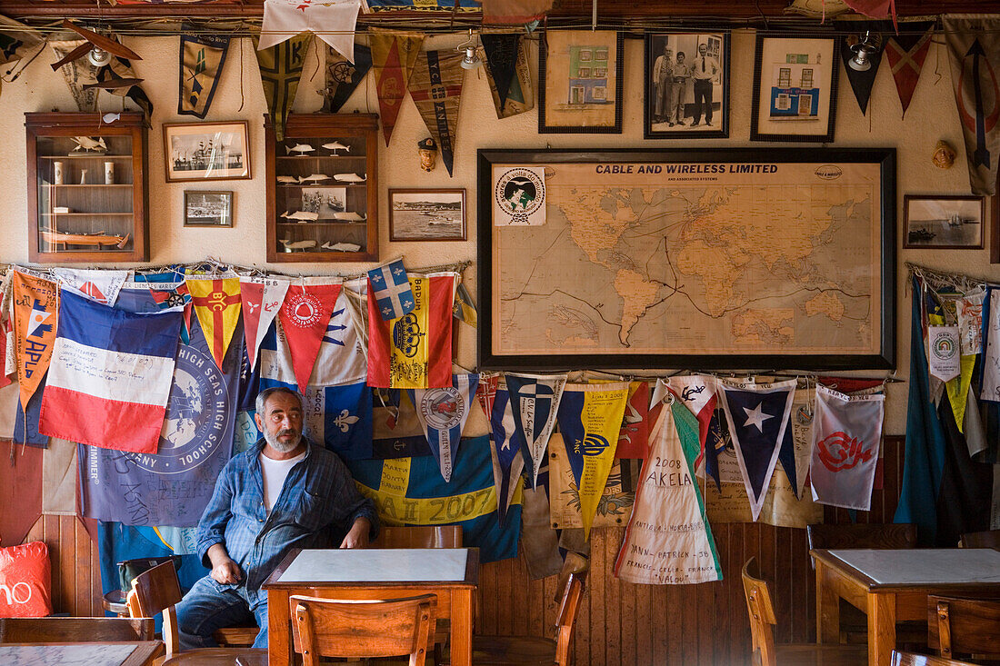 Interior of Peter Cafe Sport, a legendary yacht crew bar in the middle of the Atlantic Ocean, Horta, Faial Island, Azores, Portugal