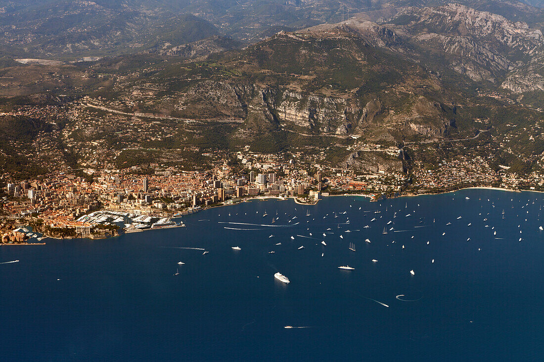 Aerial view of Vallecrosia on the Italian Riviera, Liguria, Italy