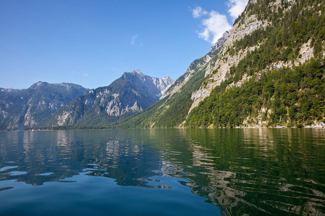 Blick über den Königssee, Berchtesgadener Land, Nationalpark Berchtesgaden, Oberbayern, Bayern, Deutschland