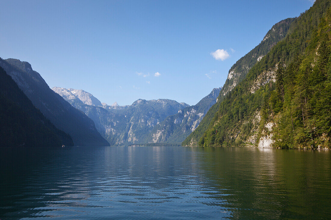 Blick über den Königssee, Berchtesgadener Land, Nationalpark Berchtesgaden, Oberbayern, Bayern, Deutschland