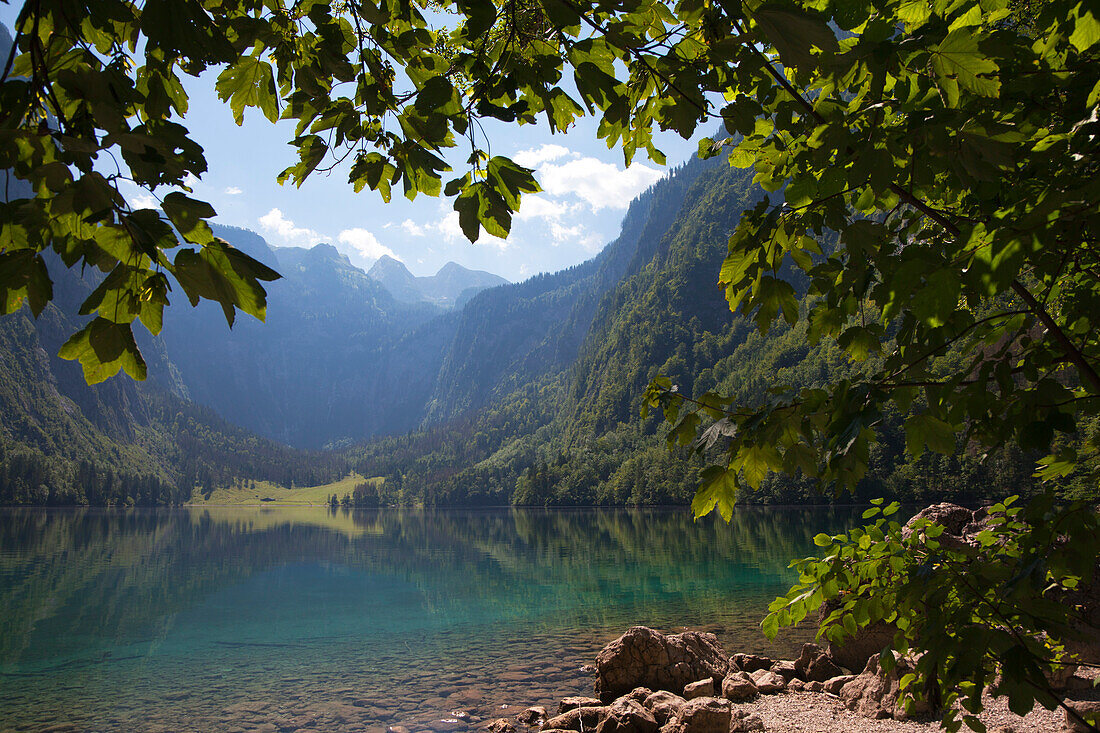 Obersee, Koenigssee, Berchtesgaden region, Berchtesgaden National Park, Upper Bavaria, Germany