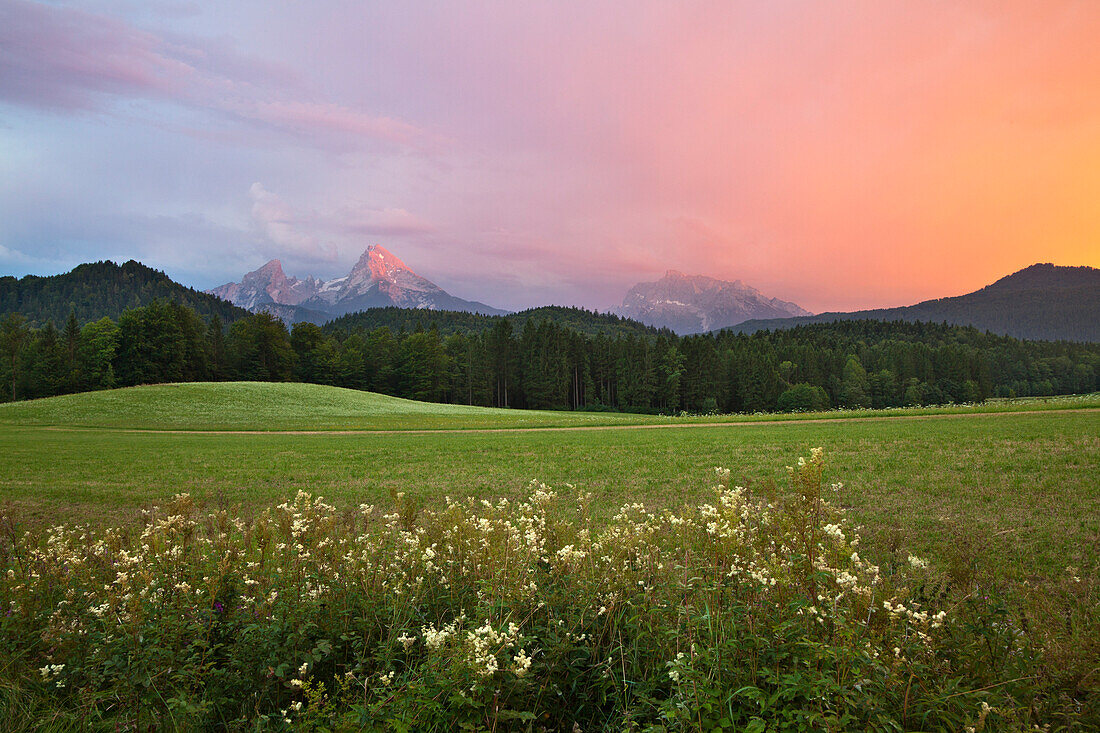 Gewitterstimmung über Watzmann und Hochkalter, Berchtesgadener Land, Nationalpark Berchtesgaden, Oberbayern, Bayern, Deutschland
