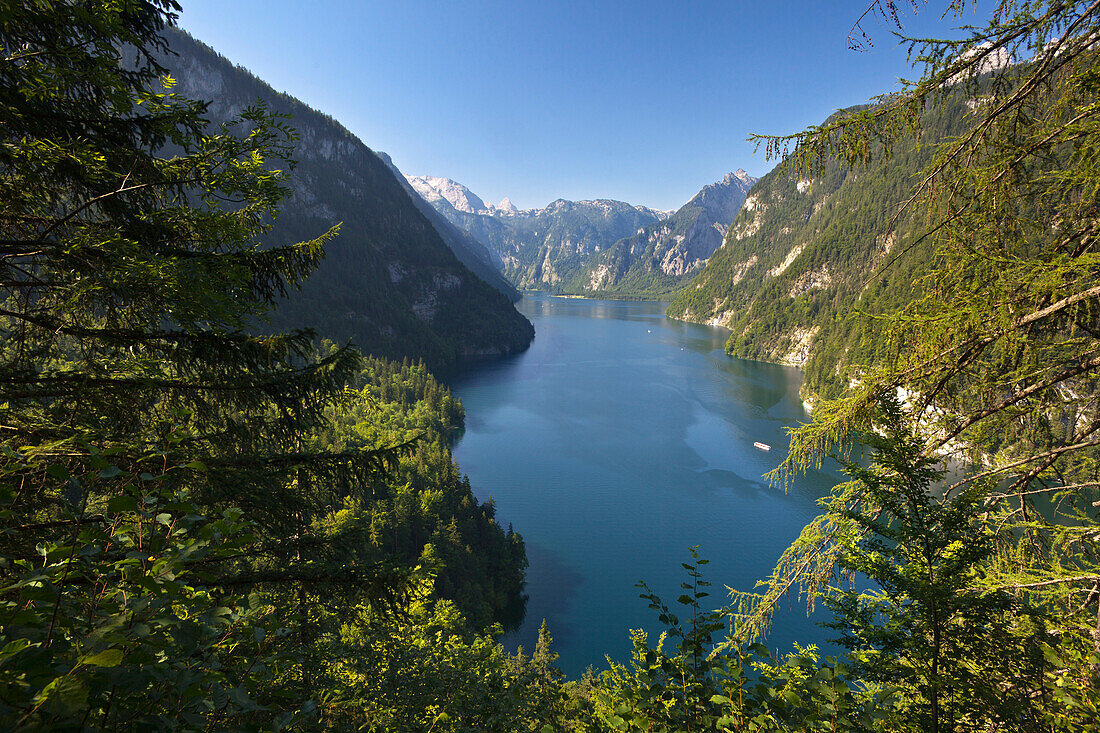 Blick über den Königssee, Berchtesgadener Land, Nationalpark Berchtesgaden, Oberbayern, Bayern, Deutschland