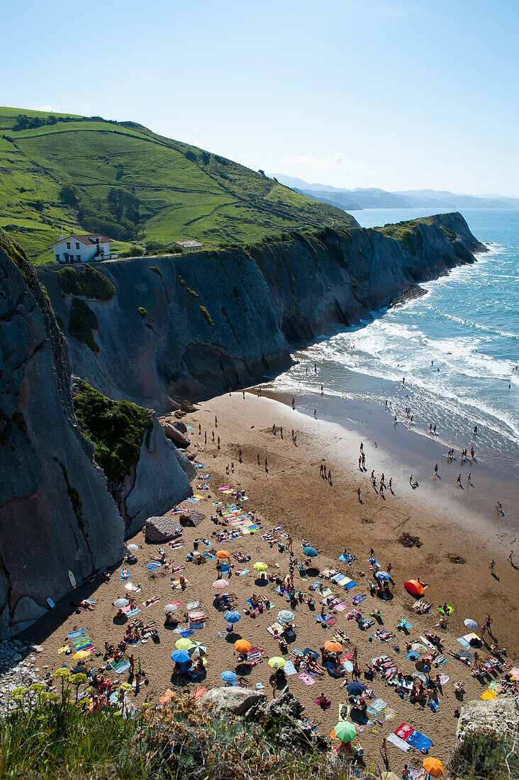 People At Itzurun Beach, Zumaia, Basque Country, Spain