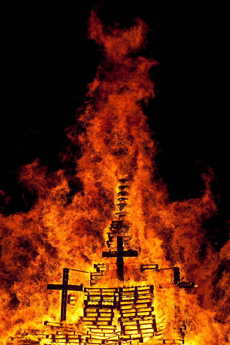 Detail Of Crosses On Large Bonfire On Beach, Hastings Bonfire Night, East Sussex, Uk