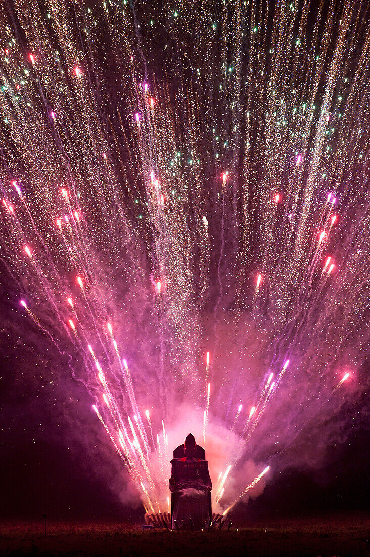 Fireworks Exploding From Effigy Of Pope Paul V On Bonfire Night, Lewes, East Sussex, Uk
