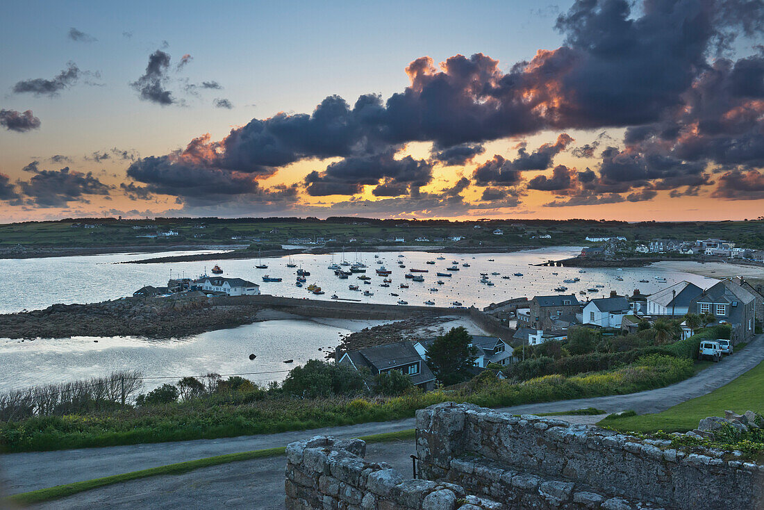 Hugh Town Viewed From The Star Castle Hotel, St Mary's, Isles Of Scilly, Cornwall, Uk, Europe