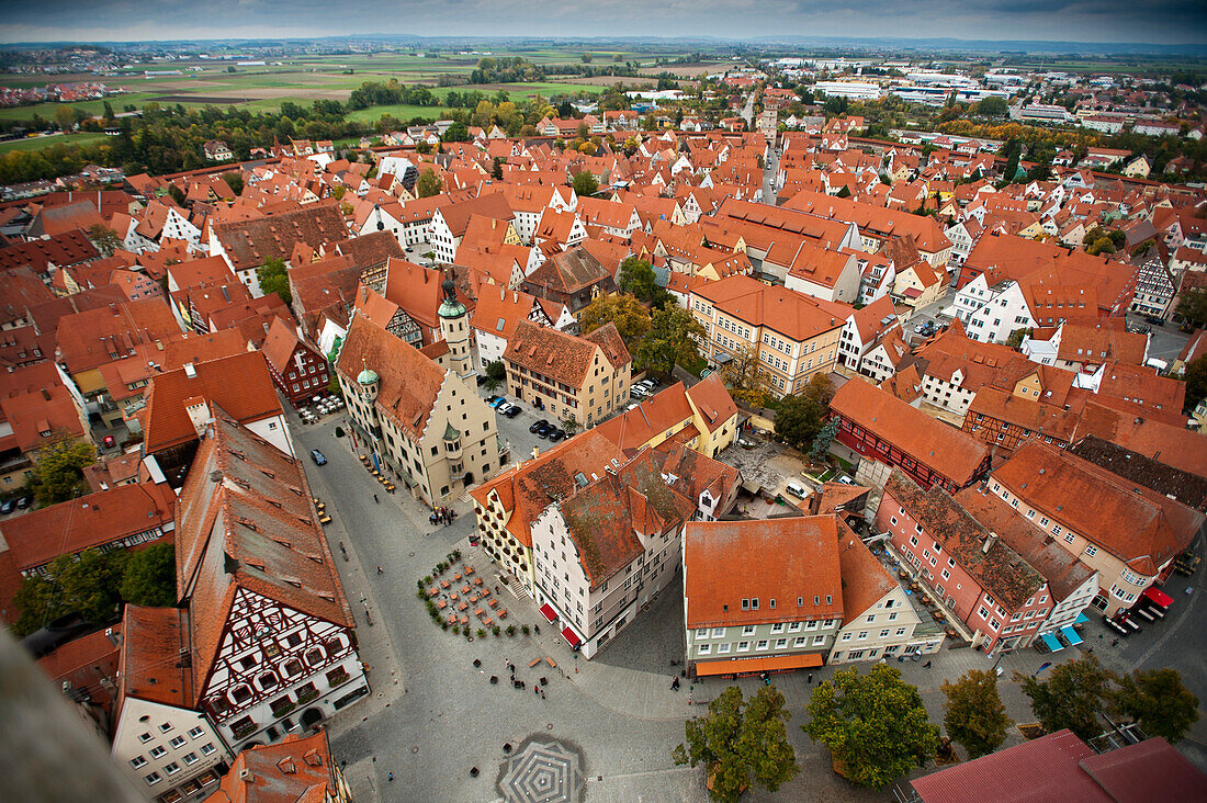 View over the historic centre of the town, Noerdlingen, Swabia, Bavaria, Germany