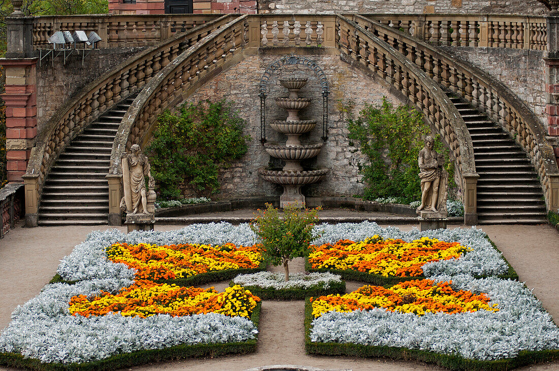 In the gardens of Marienberg Fortress, Wuerzburg, Franconia, Bavaria, Germany