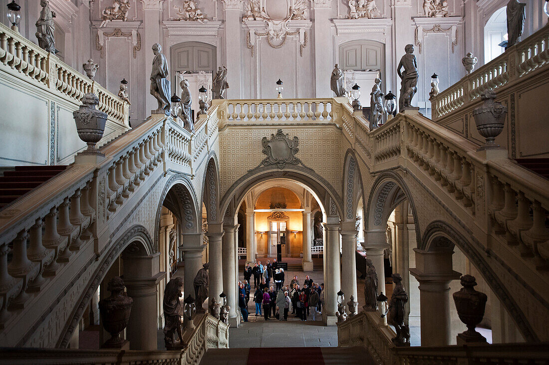 Treppenhaus in Würzburger Residenz, Würzburg, Franken, Bayern, Deutschland