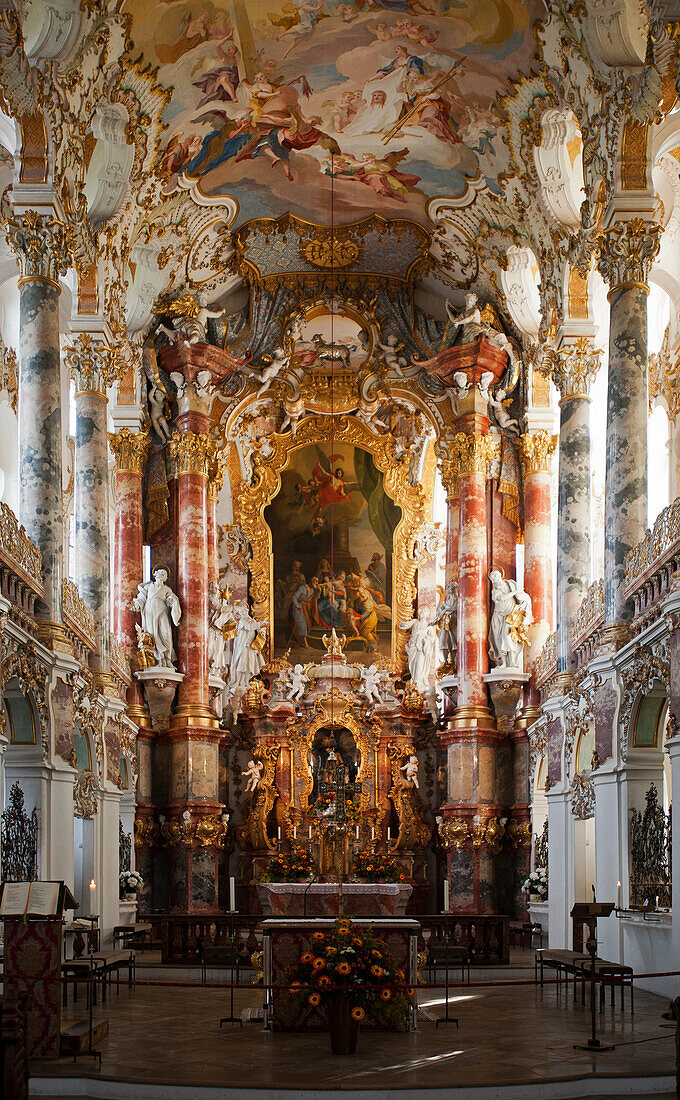 Das Innere der Wieskirche, Wies, Steingaden, Oberbayern, Bayern, Deutschland