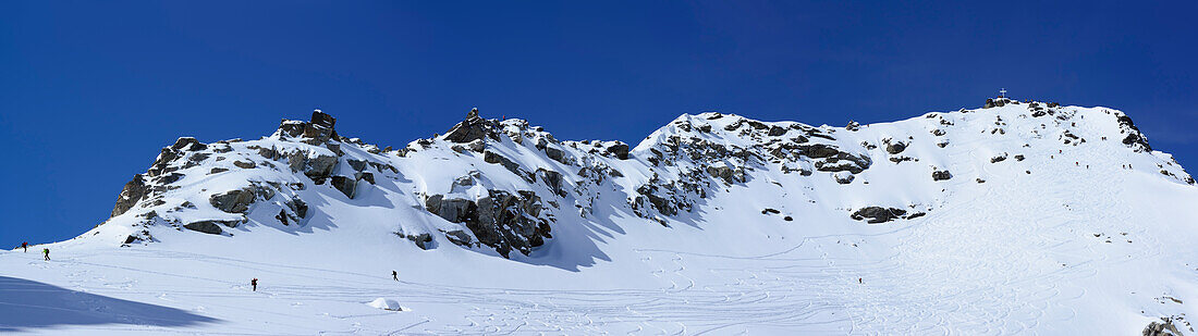 Panorama vom Gipfelaufbau des Piz Sesvenna, Piz Sesvenna, Sesvennagruppe, Engadin, Graubünden, Schweiz