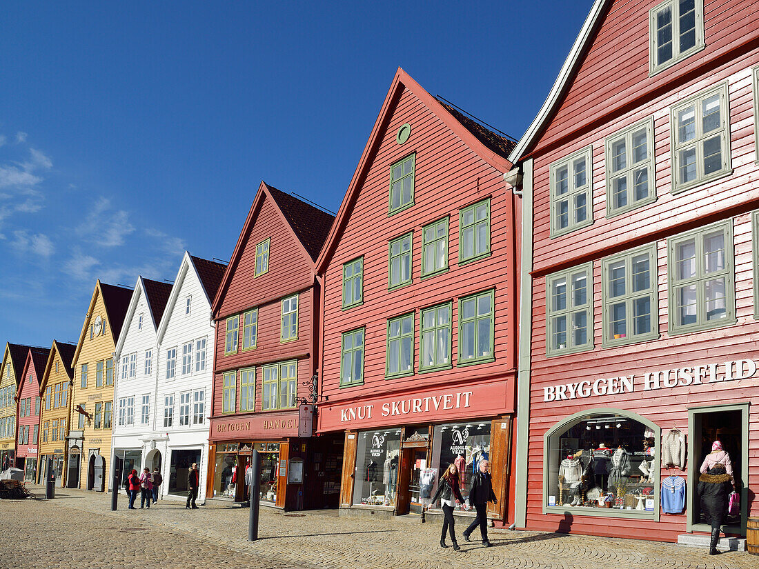 Hansehäuser, Bryggen, UNESCO Weltkulturerbe Bryggen, Bergen, Hordaland, Norwegen