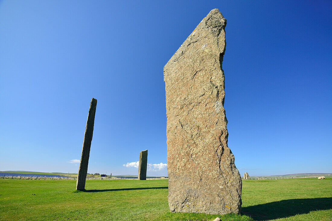 Steinzeitliche Steinsäulen, Standing Stones of Stenness, UNESCO Weltkulturerbe The Heart of Neolithic Orkney, Orkney Inseln, Schottland, Großbritannien, Vereinigtes Königreich
