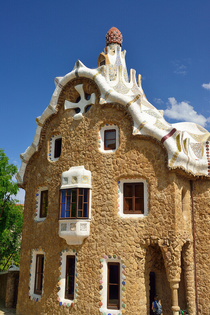 Casa del Guarda, Park Guell, architect Antoni Gaudi, UNESCO World Heritage Site Park Guell, Catalan modernista architecture, Art Nouveau, Barcelona, Catalonia, Spain