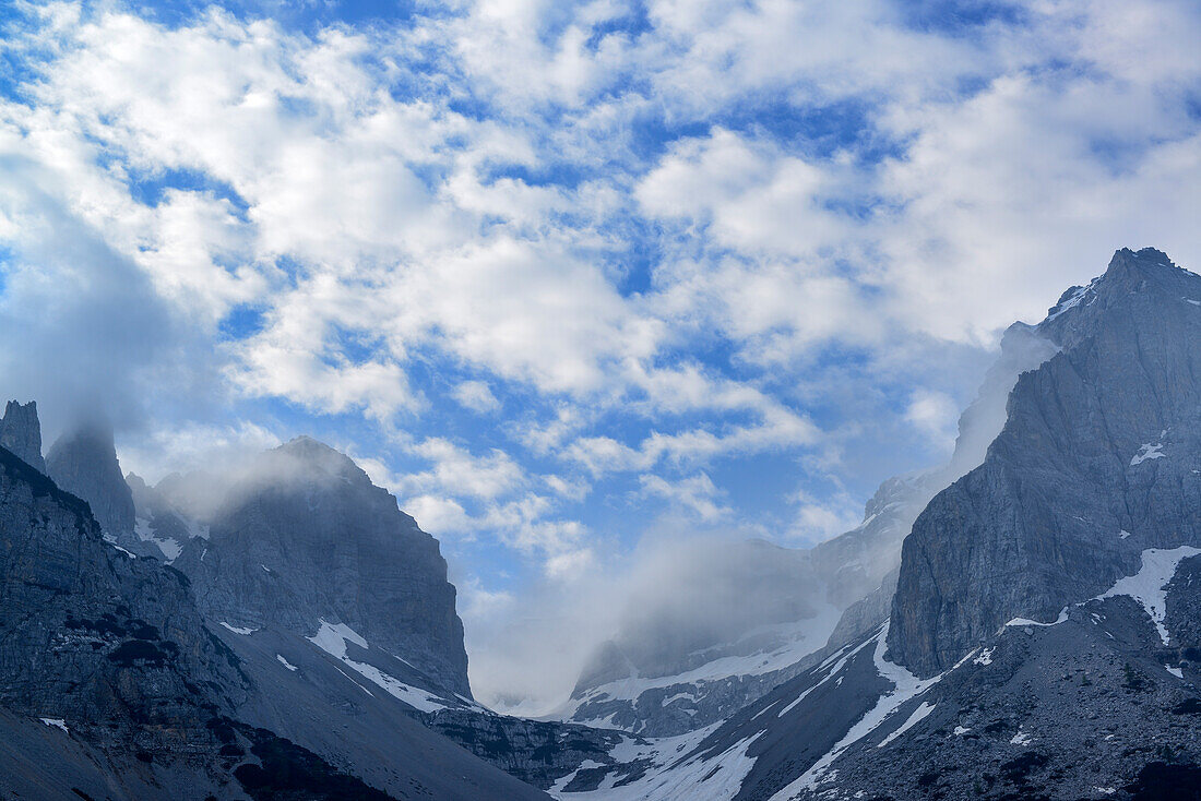 Fog over Val Scura, Brenta range, Brenta, Dolomites, UNESCO World Heritage Site Dolomites, Trentino, Italy