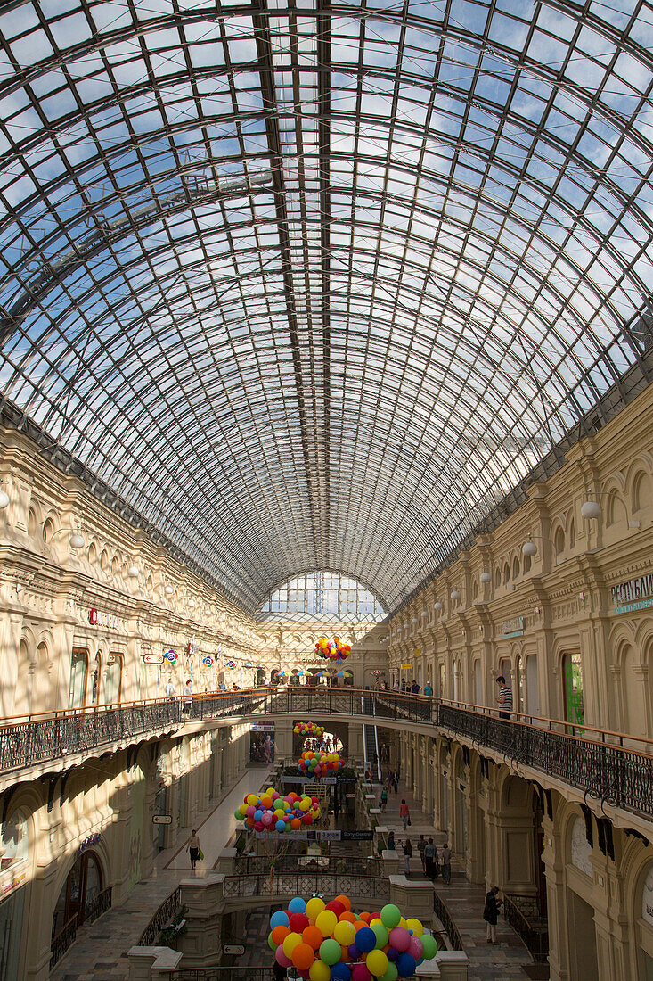 Interior of GUM department store and shopping arcade along Red Square, Moscow, Russia, Europe