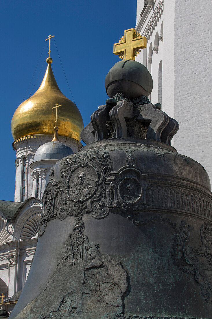 Tsar Bell, world's largest bell at the Moscow Kremlin on Cathedral square, Moscow, Russia, Europe