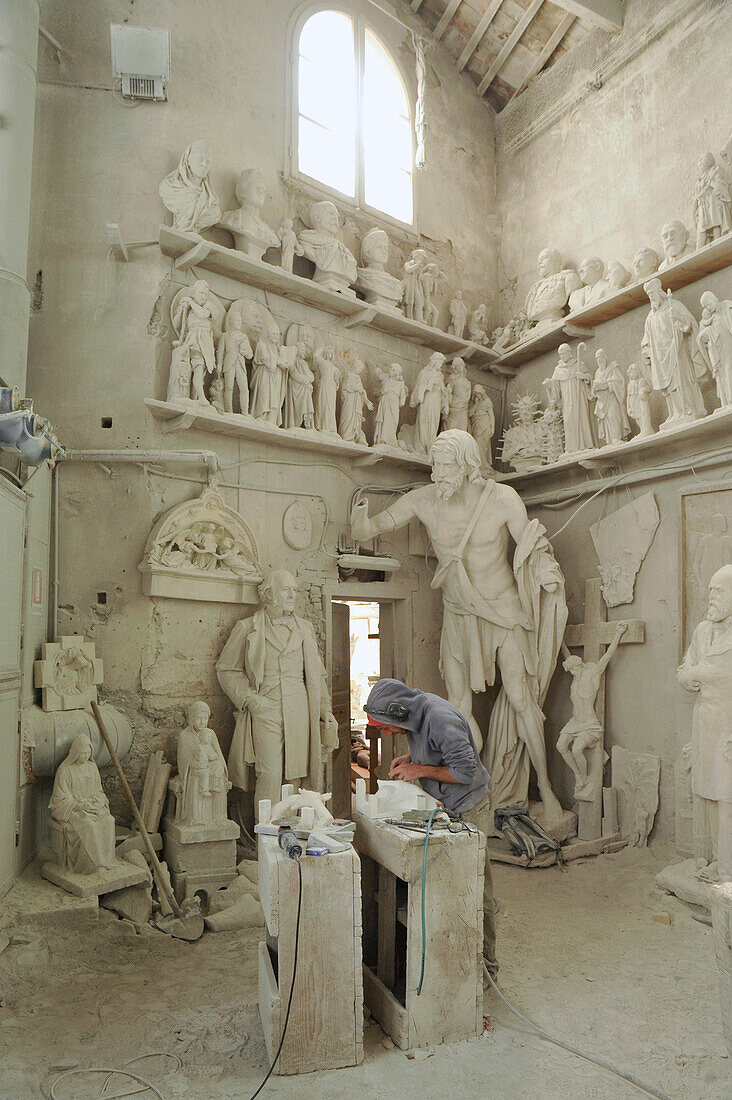 Marble sculptures in Workshop Studi di Scultura Nicoli, Carrara, Tuscany, Italy