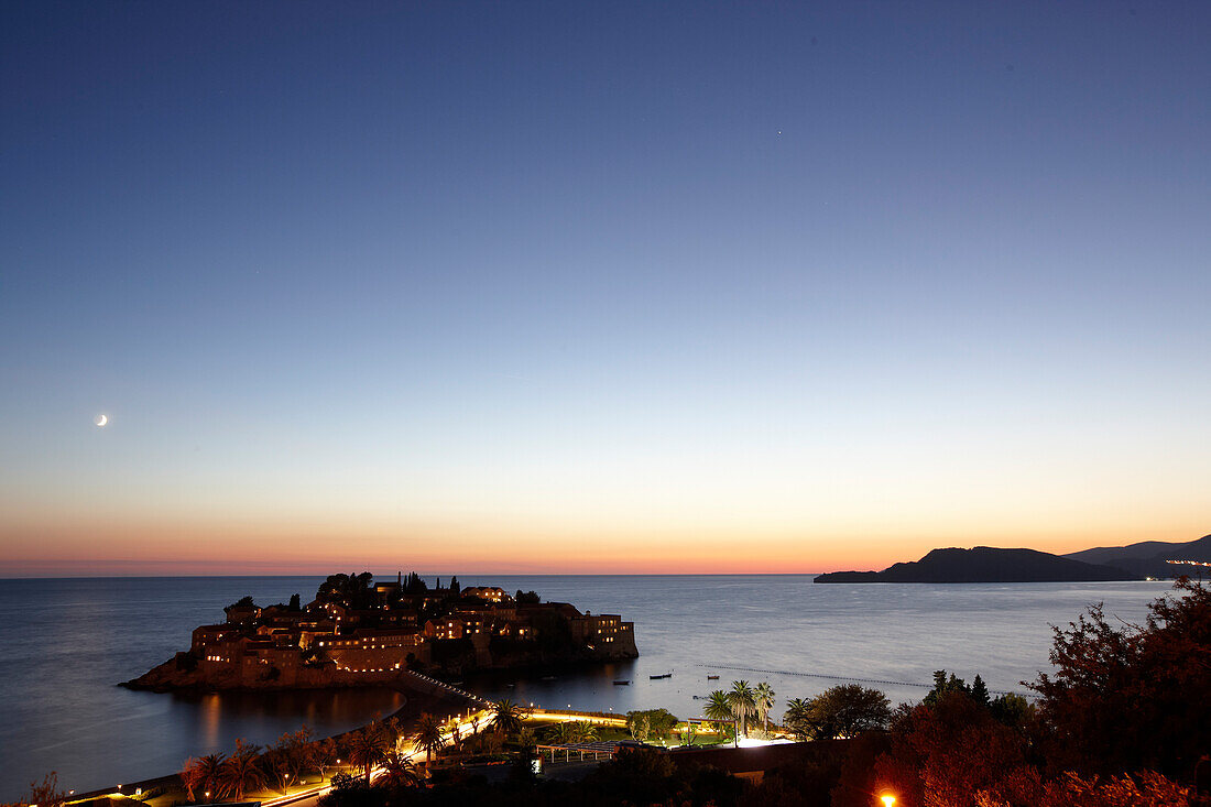 Aman Sveti Stefan am Abend, Sveti Stefan, Budva, Montenegro