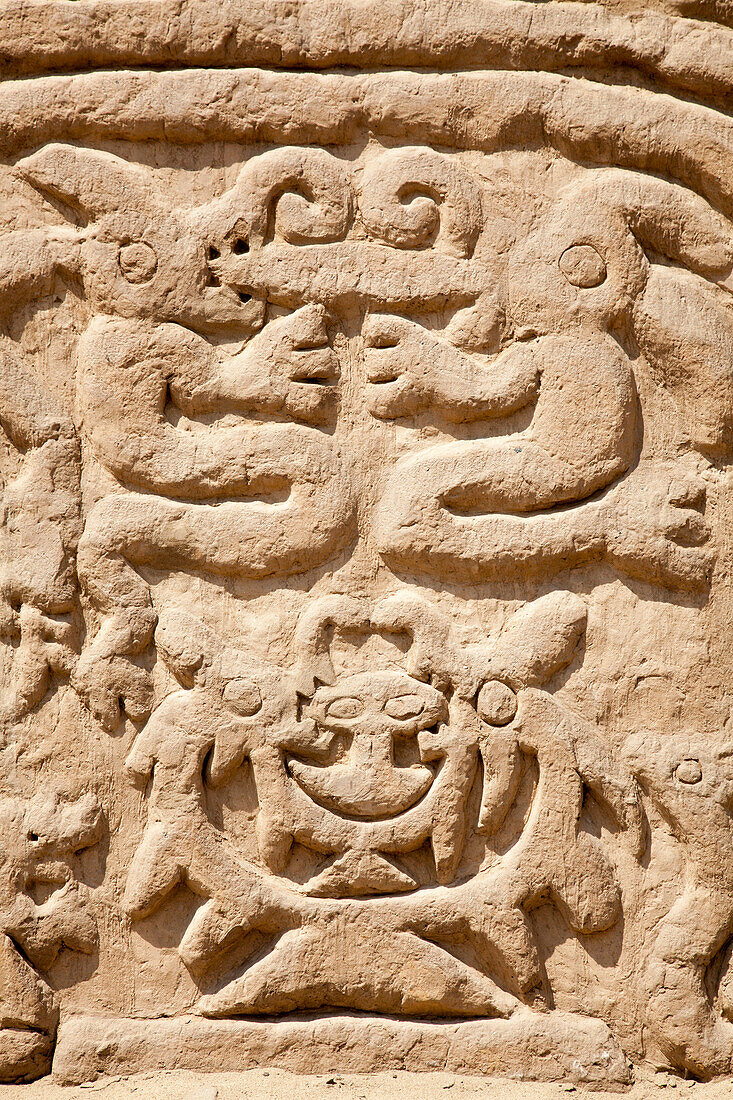 Carving detail at Arco Iris Rainbow Temple, Trujillo, La Libertad, Peru, South America