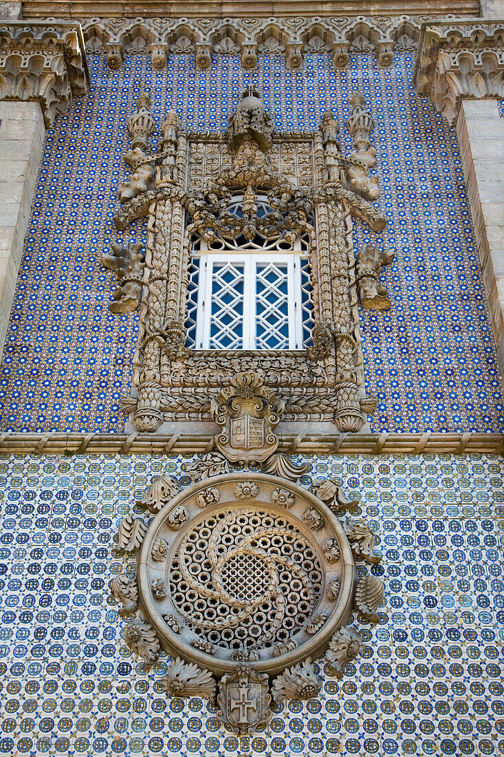 Azulejo Kacheln am Triton vom Pena Palast, Palacio Nacional da Pena, Sintra, Estremadura, Portugal