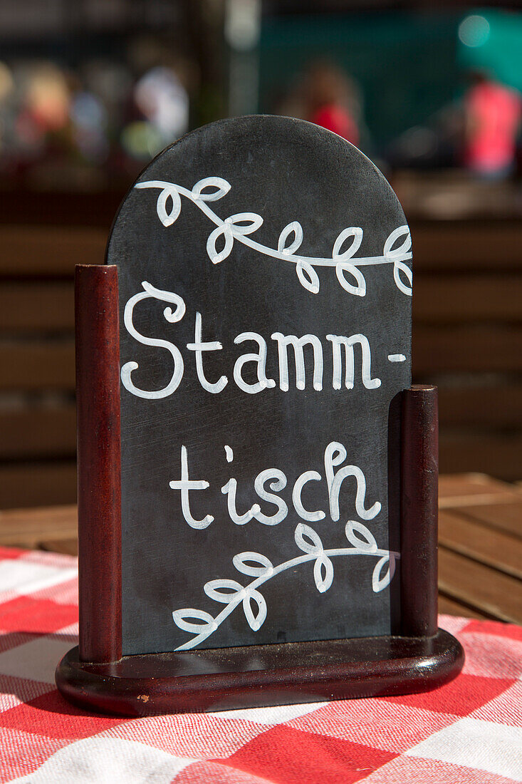 Stammtisch sign showing regulars table in a restaurant, Nuremberg, Franconia, Bavaria, Germany