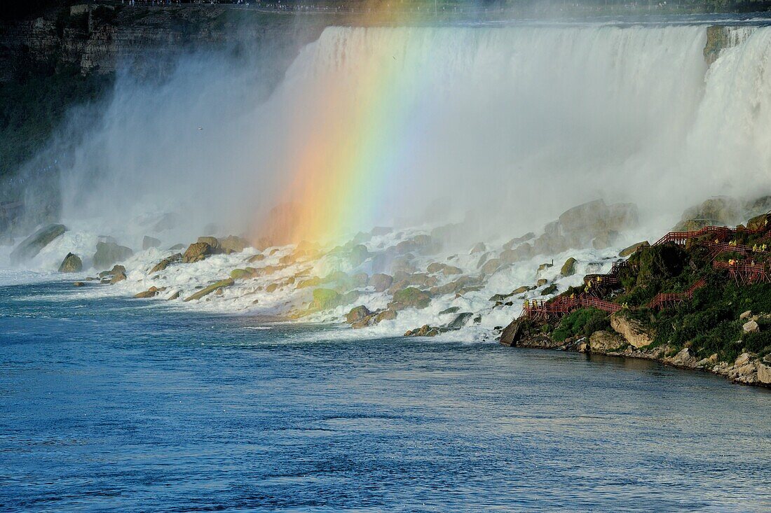 Niagara Falls US section and afternoon rainbow, Niagara Falls, Ontario, Canada