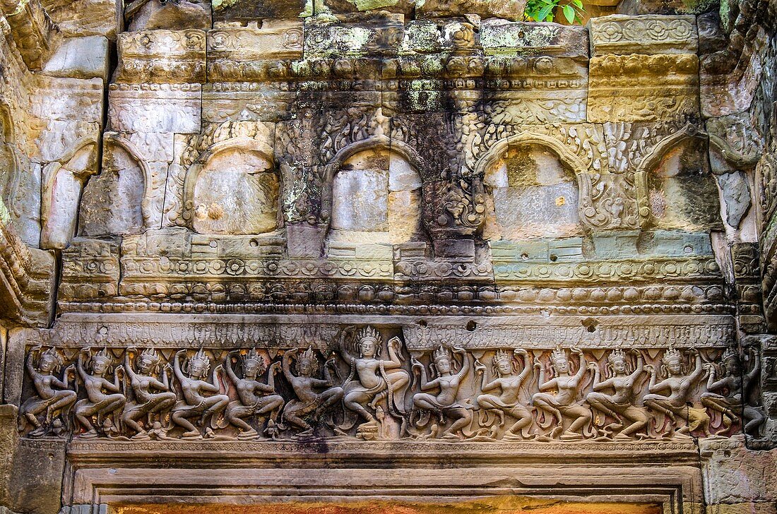 Preah Khan sometimes transliterated as Prah Khan, is a temple at Angkor, Cambodia, built in the 12th century for King Jayavarman VII  It is located northeast of Angkor Thom and just west of the Jayatataka baray, with which it was associated  It was the ce