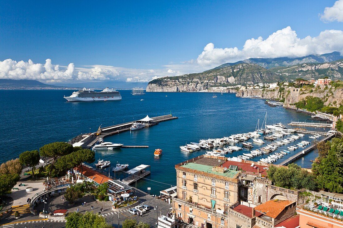 The town of Sorrento and the Bay of Naples in Sorrento, Campania, Italy