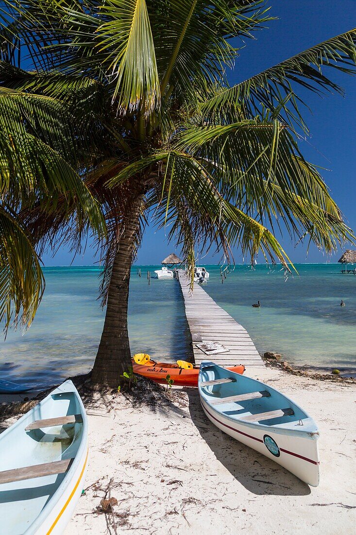 Boats and a pier on the island of Cay Caulker, Belize
