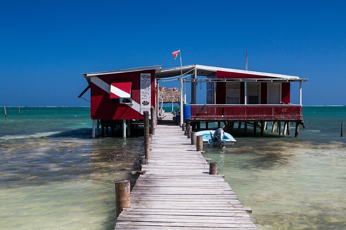 A restaurant on the pier on the island of Cay Caulker, Belize
