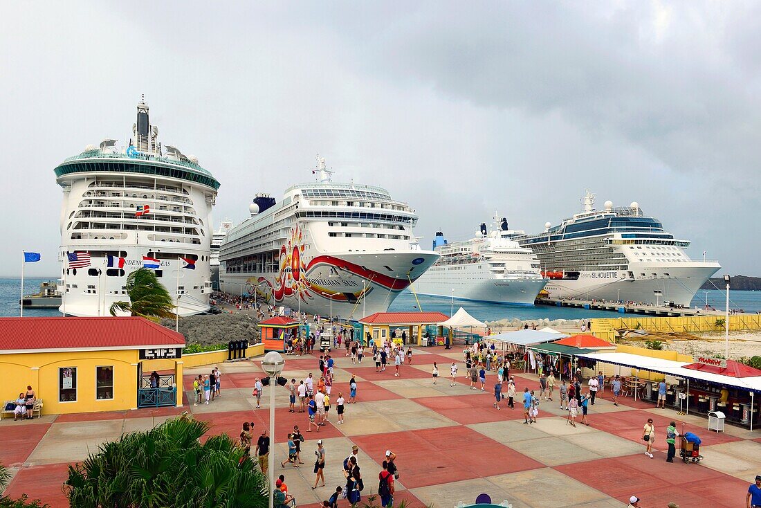 Cruise Ships in Port Philipsburg St  Martin Maarten Caribbean Island Netherland Antilles