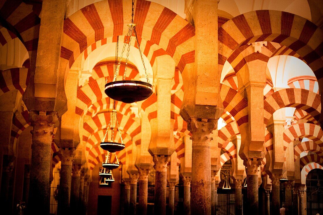 Interior of the Great Mosque Mezquita and cathedral, UNESCO World Heritage Site, Cordoba