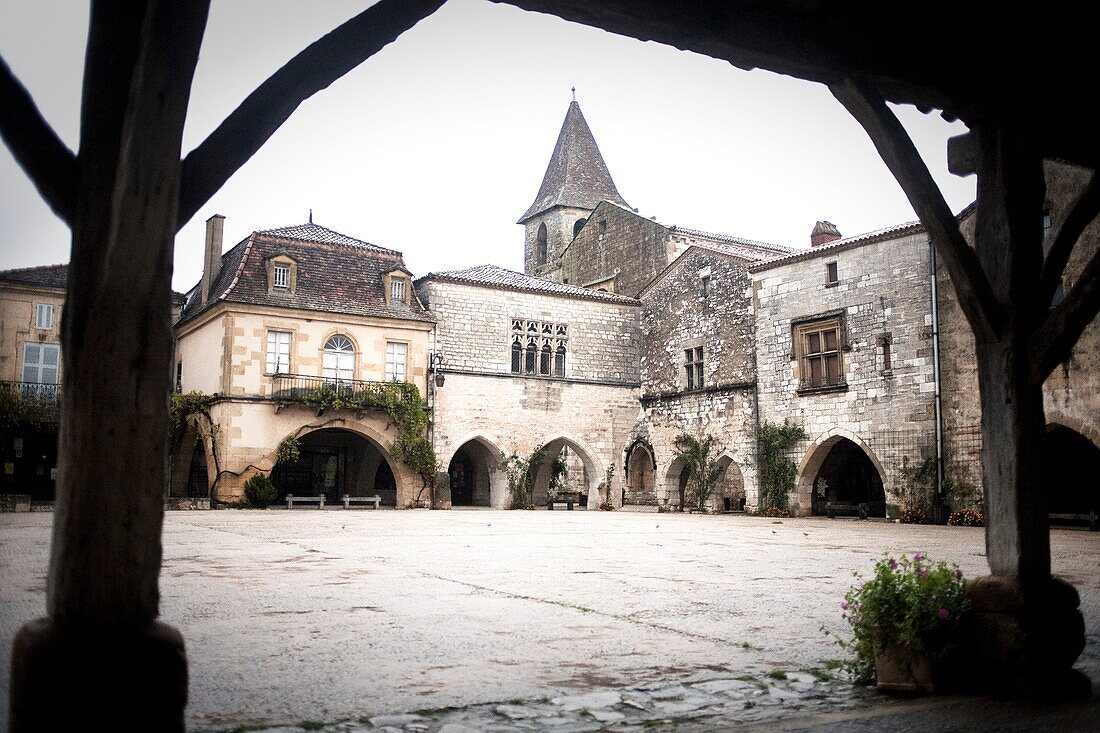 Monpazier, labelled Les Plus Beaux Villages de France The Most Beautiful Villages of France, Place des Cornieres in the Bastide Medieval fortified village, Perigord Pourpre, Dordogne, France