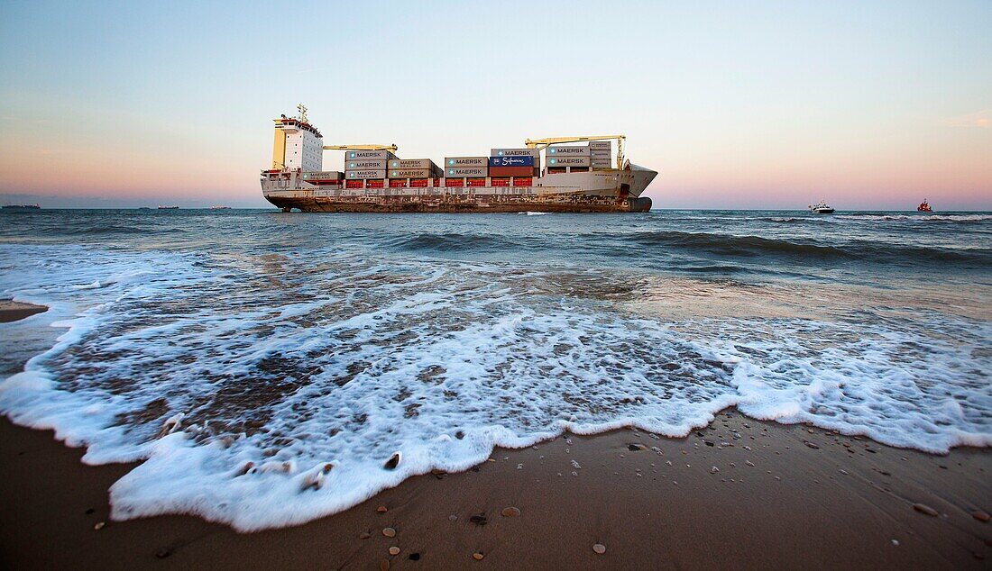 Freighter stranded on the saler, Valencia, Spain