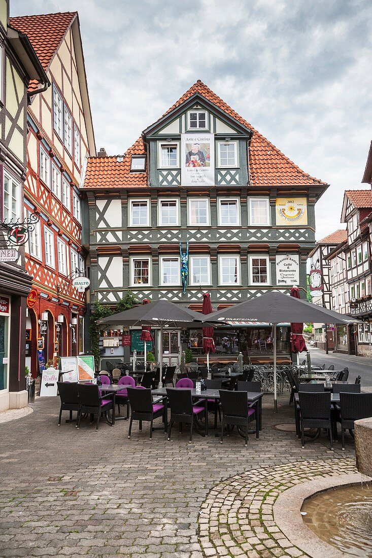 Timbered houses in Hannoversch Muenden on the German Fairy Tale Route, Lower Saxony, Germany, Europe
