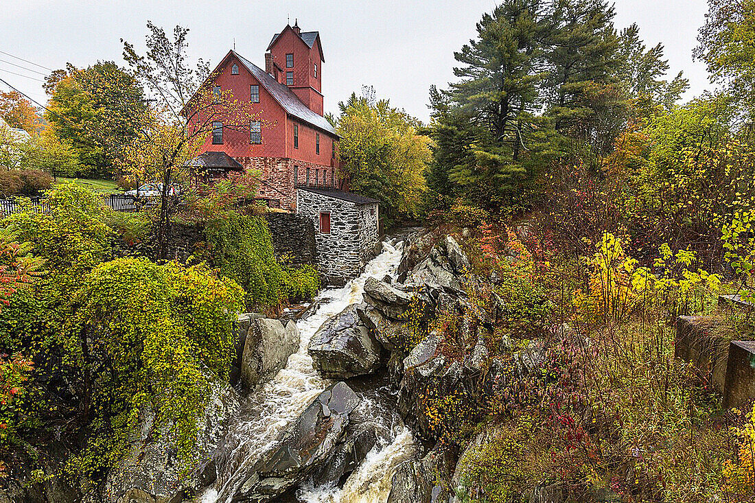 Historic red Grist Mill in Jericho, Vermont, USA